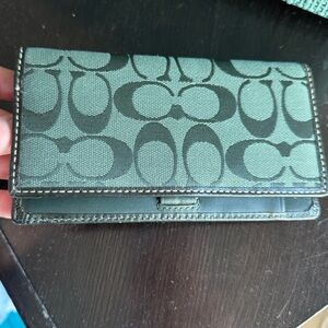 Vintage Coach Checkbook Cover Signature C's W Leather Accent Rare  Green Color